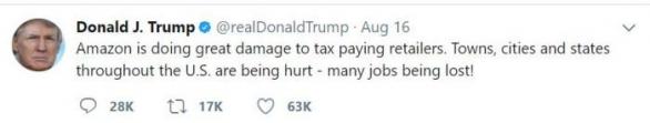 Stačil jeden Trumpův tweet a hodnota Amazonu klesla o 125 miliard. Síla sociálních sítí je větší, než by se mohlo zdát.
