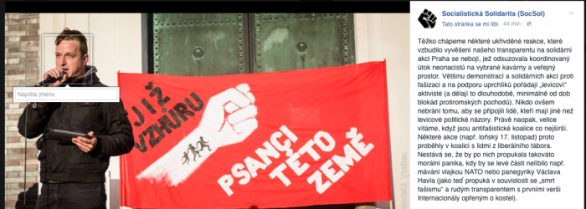 Řečník Socialistické solidarity na žižkovské manifestaci. Stovky naivních lidí se tu zůčastnily levičáckého mítinku za &quot;světovou revoluci&quot;, aniž by o tom věděly.  
