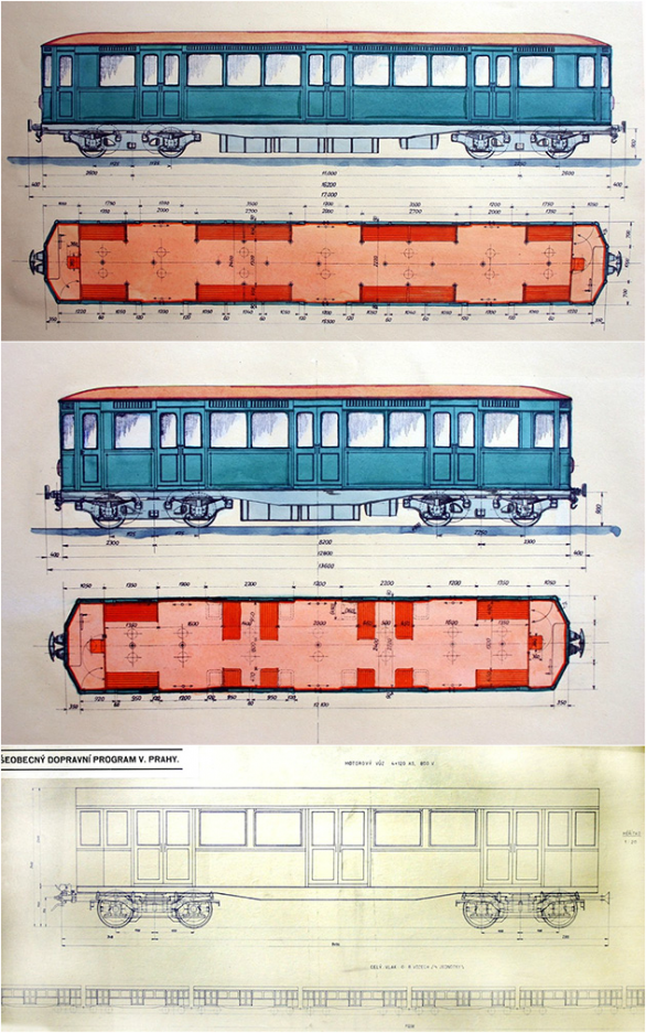 Projekty vozů pražského metra z počátku třicátých let. Krásné klasické vagony, žádné (ko)kotasoviny jako ty dnešní žehličkové tramvaje. 