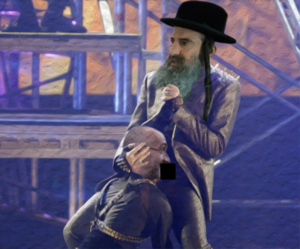 Jiří X. Doležal orálně uspokojuje představitele židovské menšiny. Velmi vtipné, že?