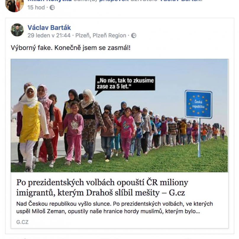 Paradoxem je, že žároveň sdílel náš článek.