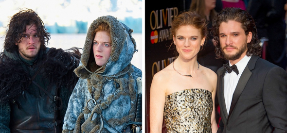 1. Keith Harington a Rose Leslie během natáčení seriálu Hry o trůny